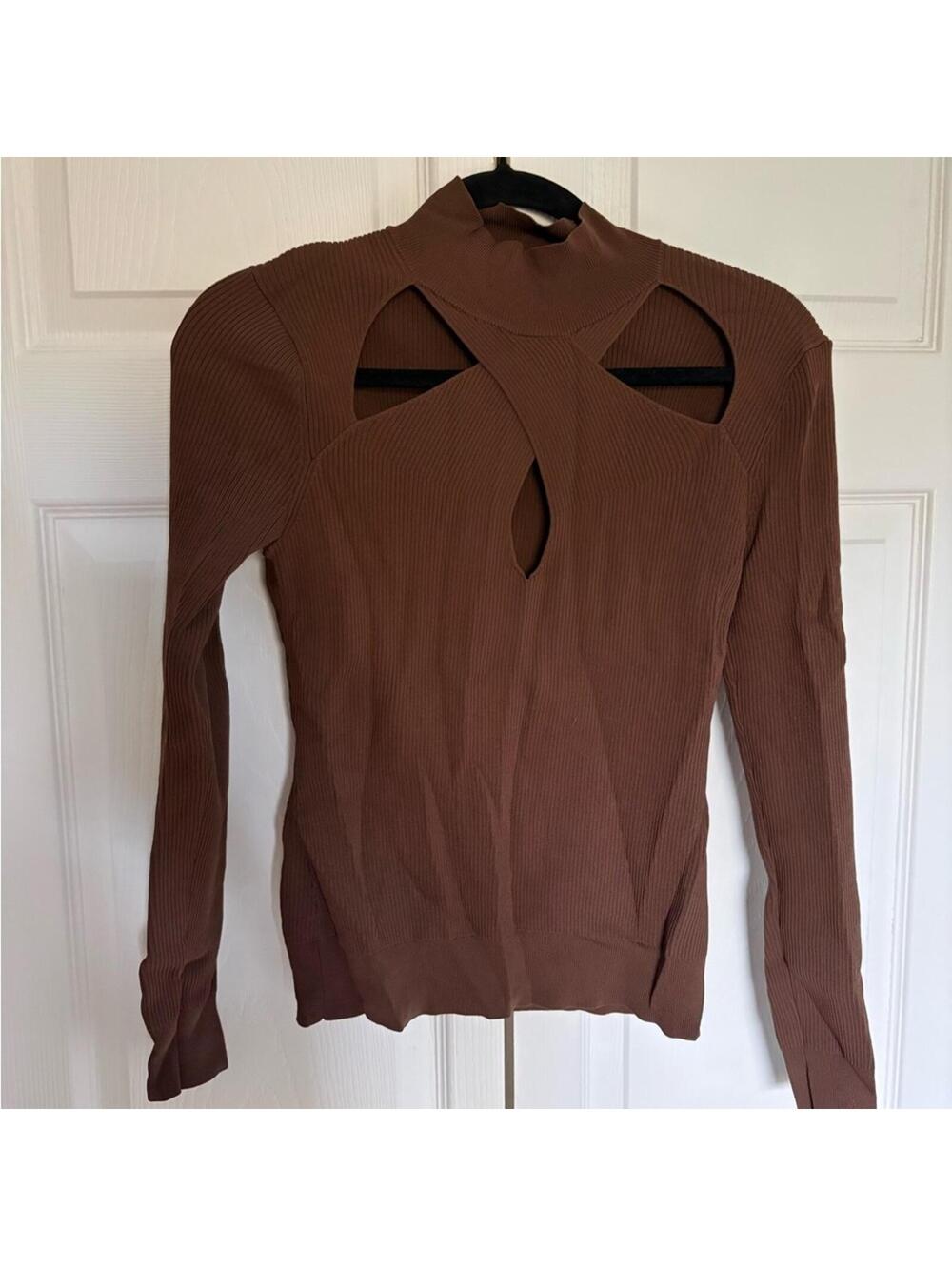 Elegant Brown Cut-Out Blouse